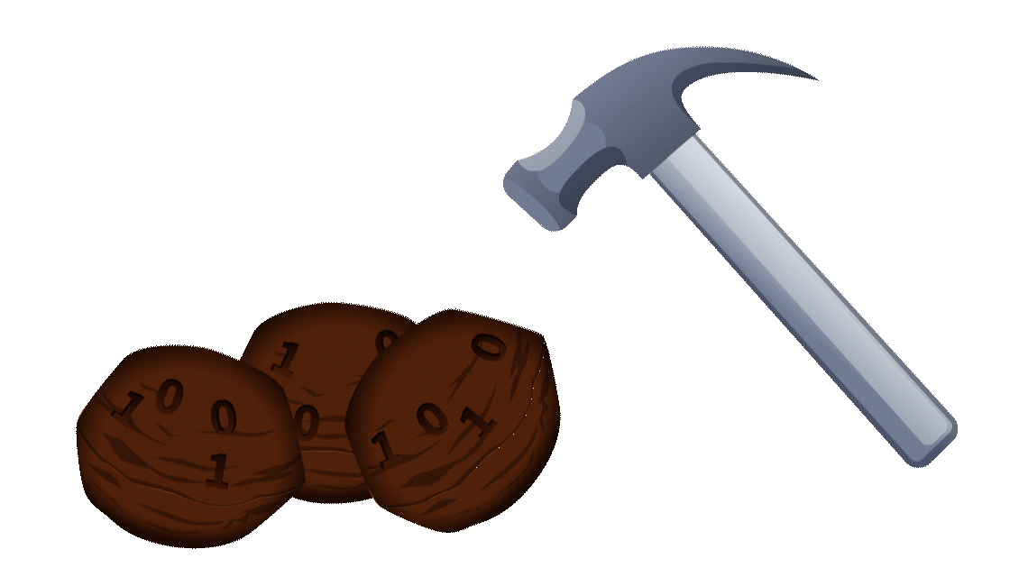 nuts being cracked with a hammer, with each nut revealing characters of "password" which are then formed together
